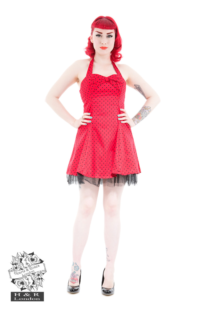 Veronica Red Black Polka Dot 3/4 Sleeves Dress